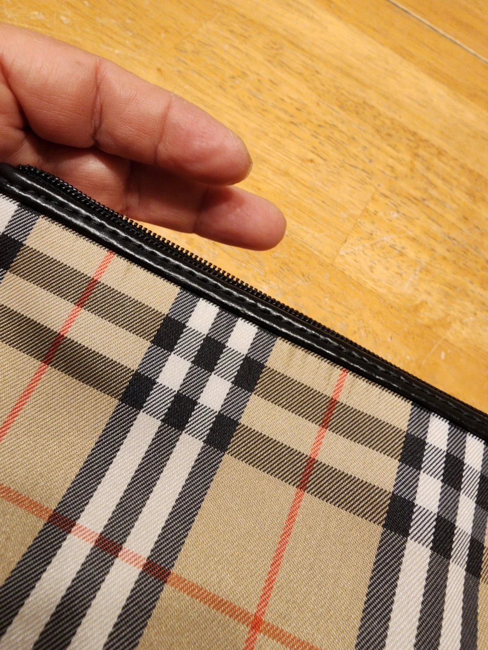 Burberry Beige Plaid Cosmetic Pouch with Black Trim